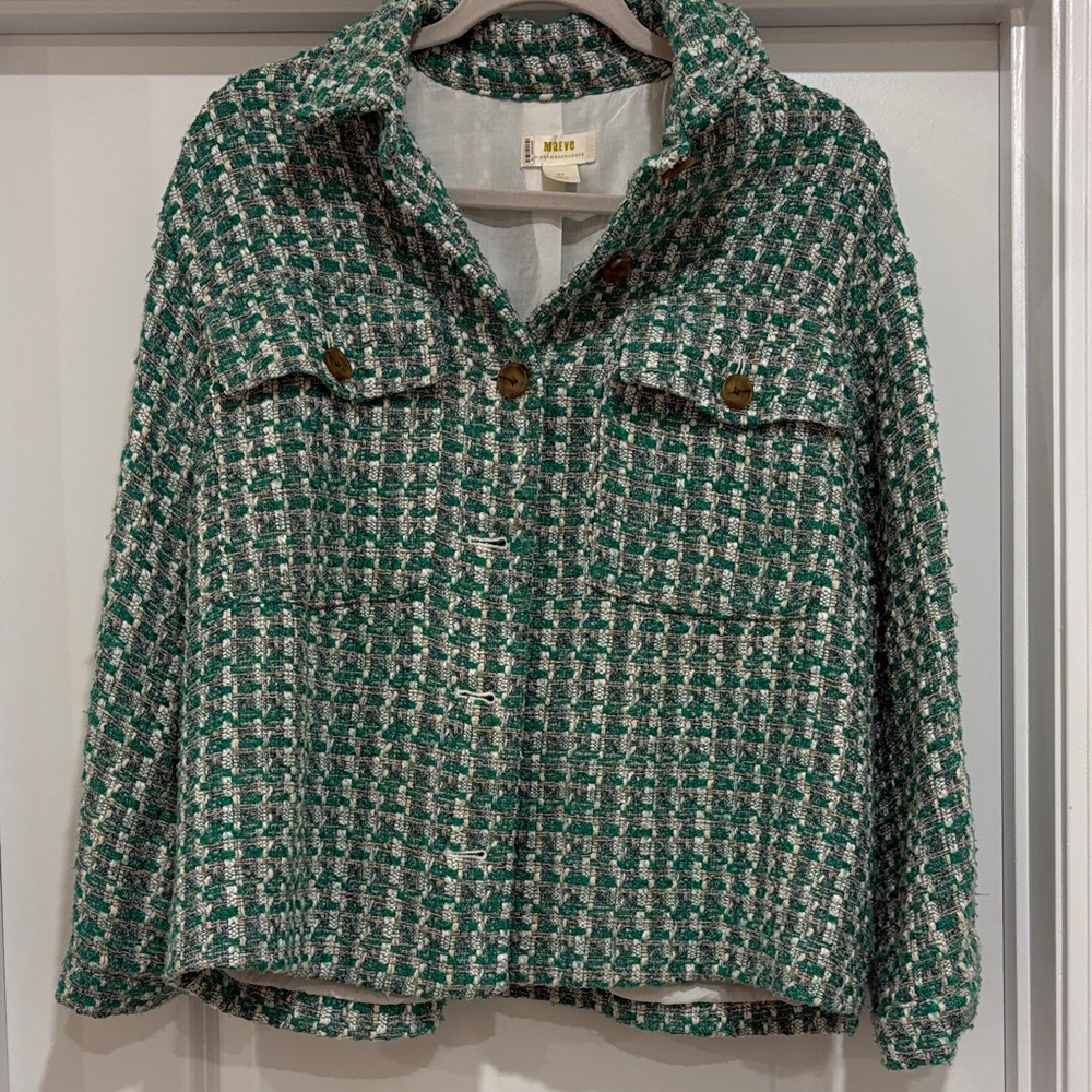 Maeve Green and White Tweed Collared Jacket